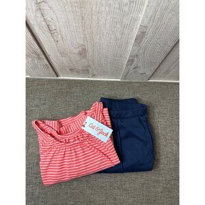 Lot of 2 Girls Coral Pink Striped Top & Navy Blue Pants Zip Ankle Large 10/12